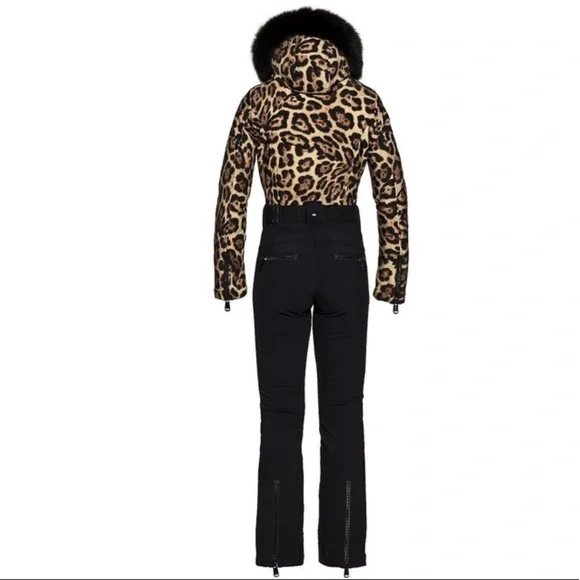 NWT Goldbergh lynx leopard print fur trim down hooded ski suit - Picture 7 of 14